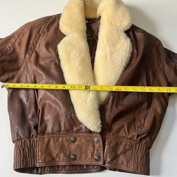 Vintage 70’s brown genuine leather shearling biker motorbike bomber  jacket M - Picture 8 of 16